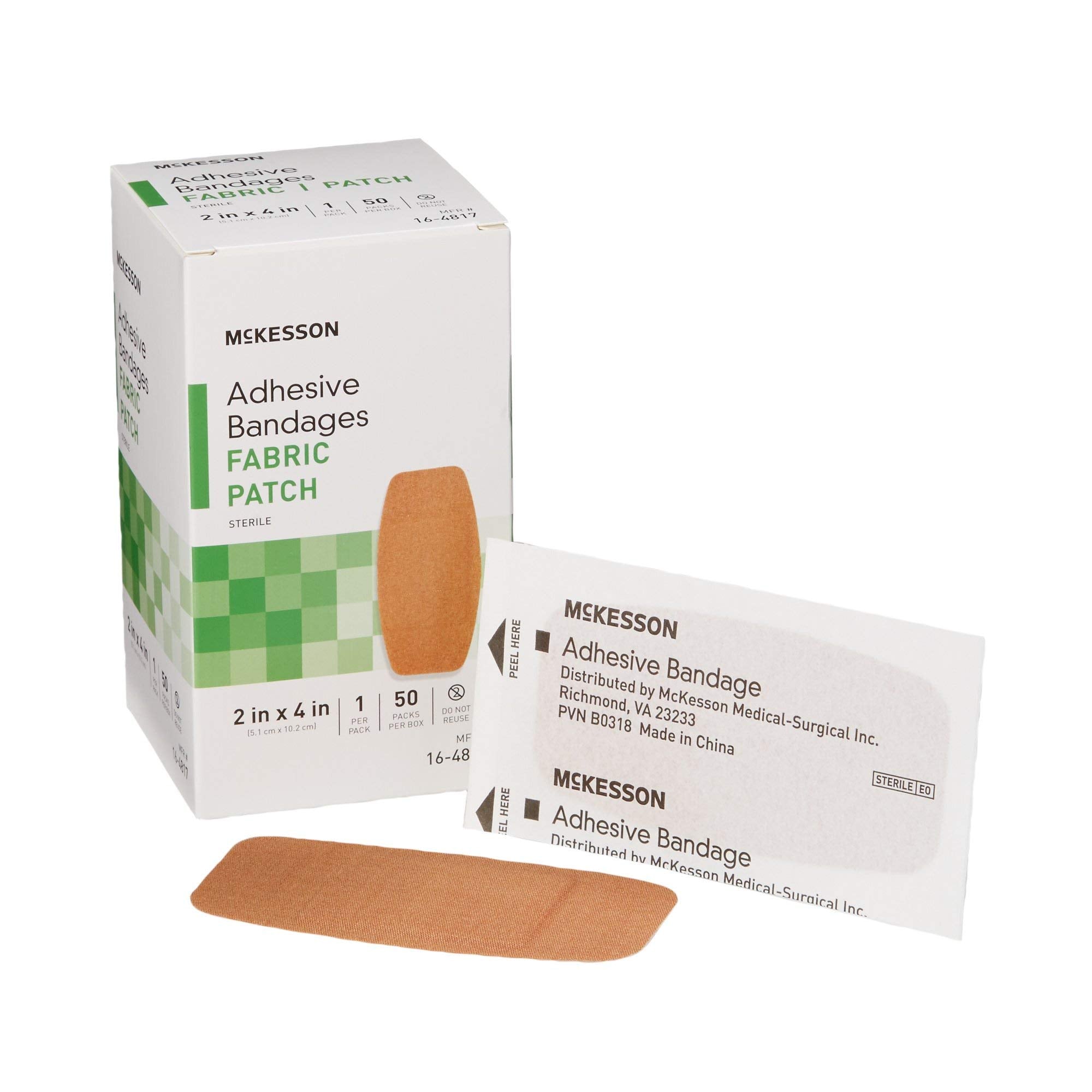McKesson Adhesive Bandages, Sterile, Fabric Patch, 2 in x 4 in, 50 Count, 24 Packs, 1200 Total