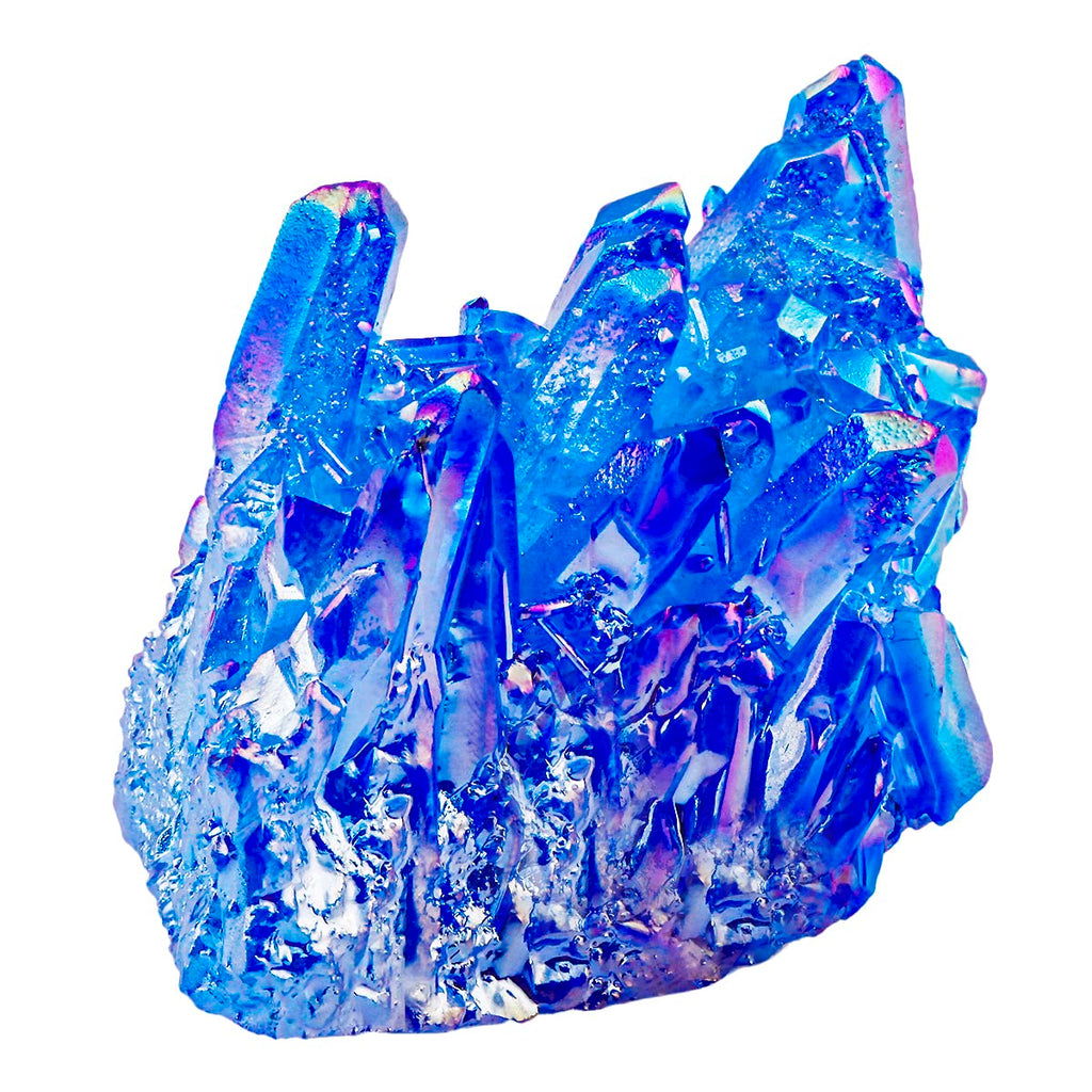 Rockcloud Healing Crystal Natural Titanium Coated Blue Rock Quartz Cluster Geode Druzy Home Decoration Gemstone Specimen