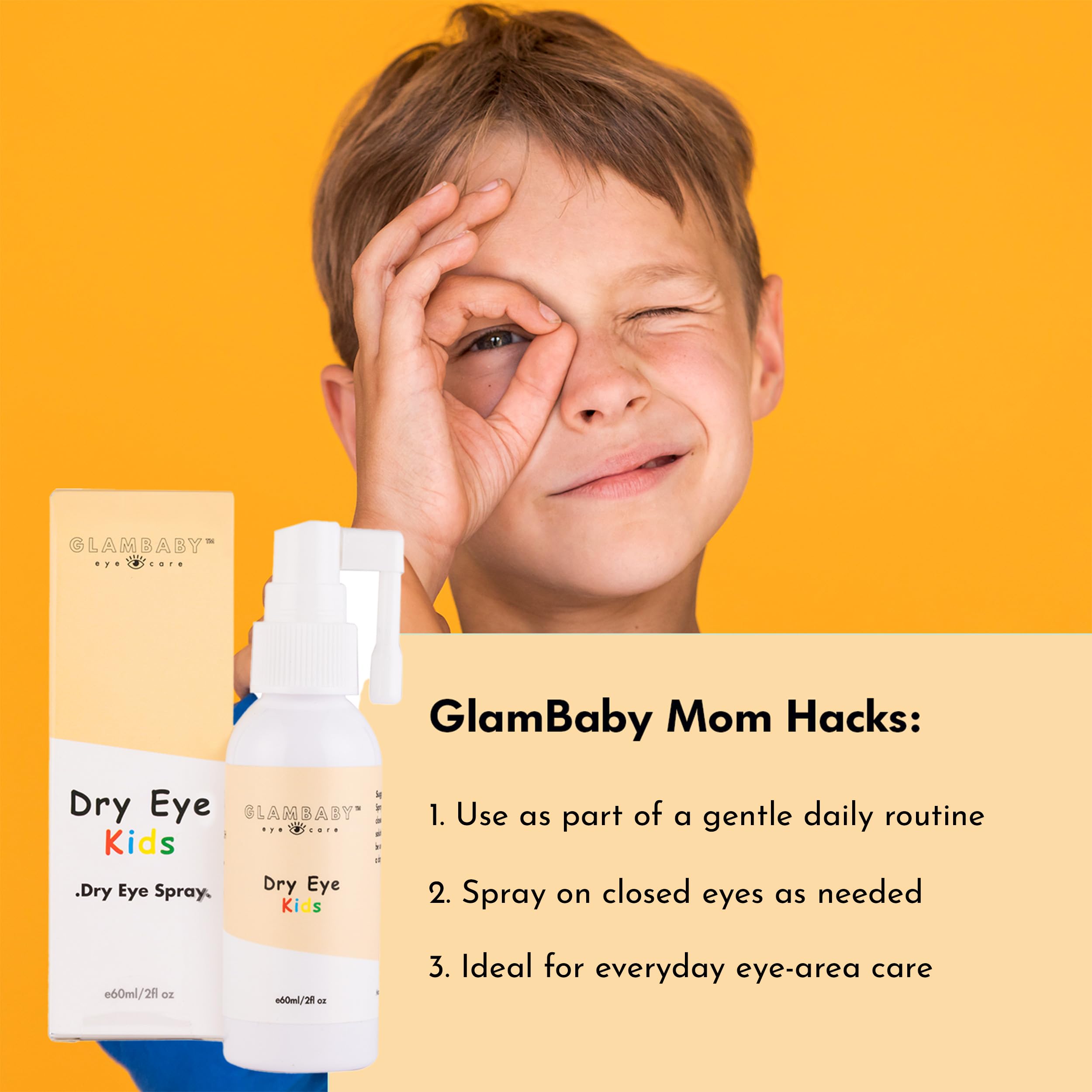 GlamBaby Dry Eye Area Kids Spray | Gentle Hypochlorous Mist, 60ml | Daily Refreshing Care for Sensitive Skin Around Eyes | No-Wi