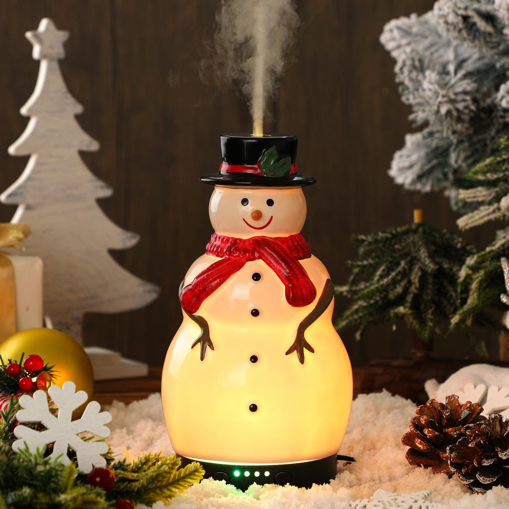 Rossesay Christmas Essential Oil Diffuser 120ml Ceramic Snowman Aromatherapy Humidifier, Holiday Diffuser Gift, Cute Tabletop Ch