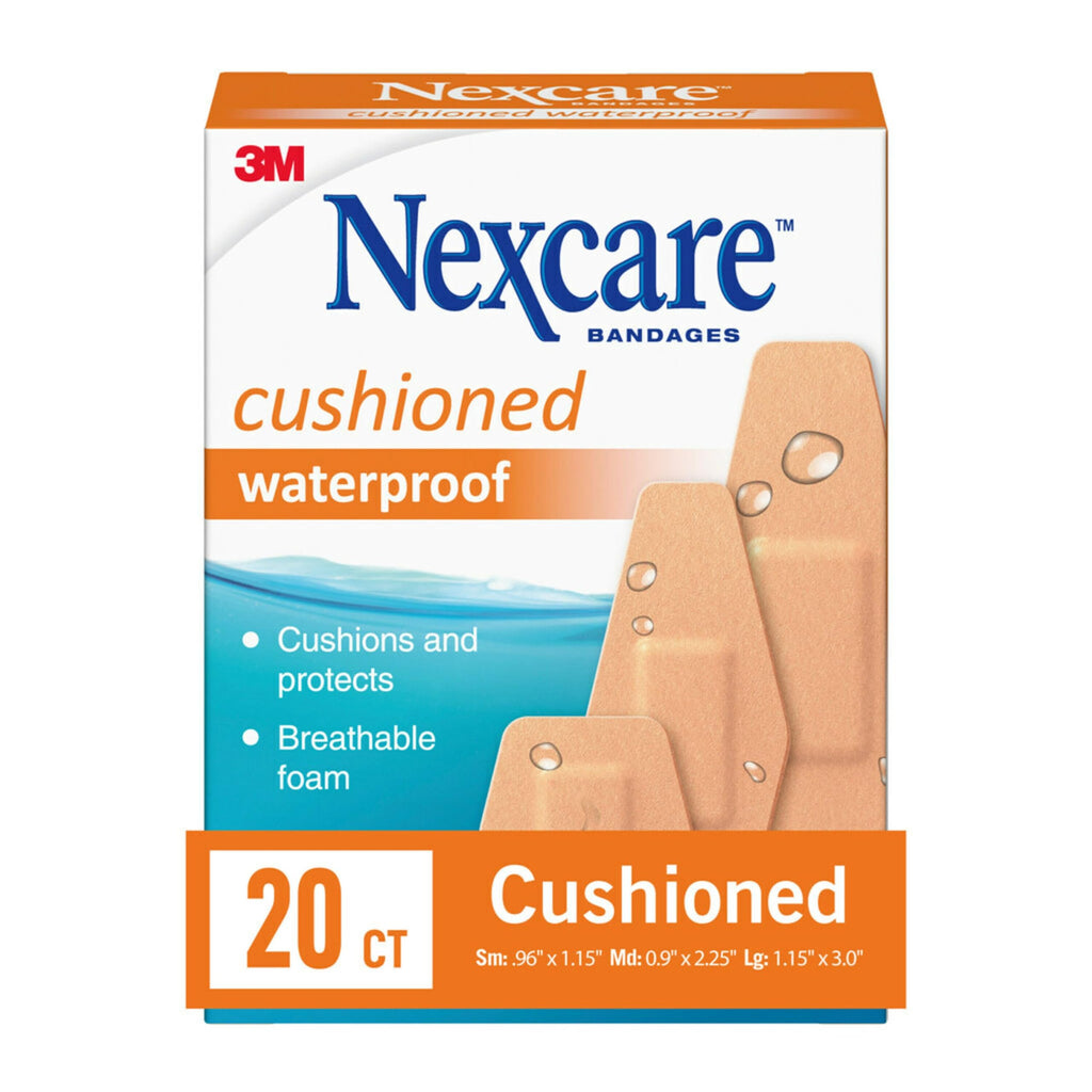 Nexcare Waterproof Cushioned Bandages, Assorted Sizes, 20 Count