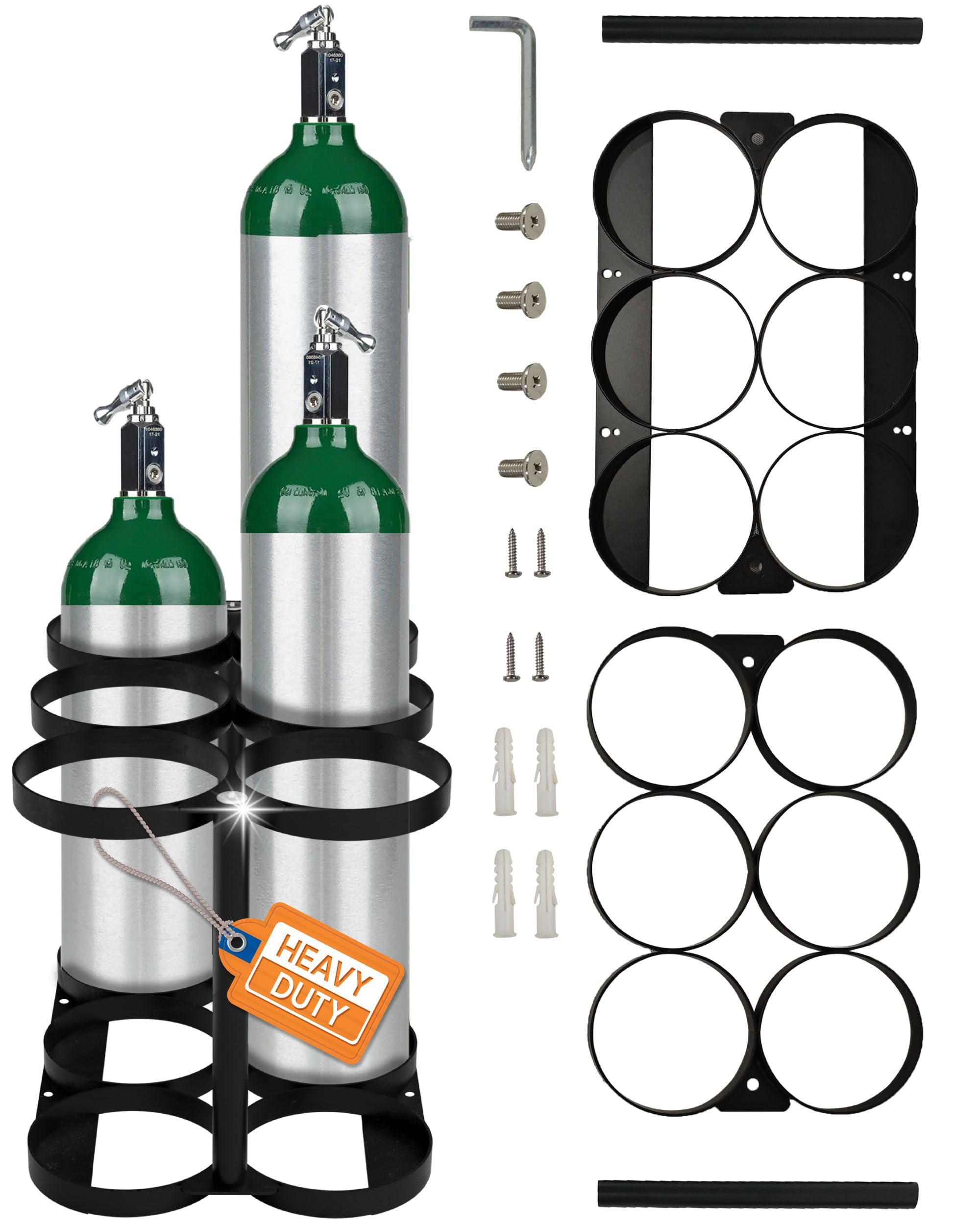 KOKAND Detachable Oxygen Tank Holder (6) for E, D, M9/C Size Cylinders - Heavy Duty Metal Storage Rack - Portable Oxygen Tank Ca