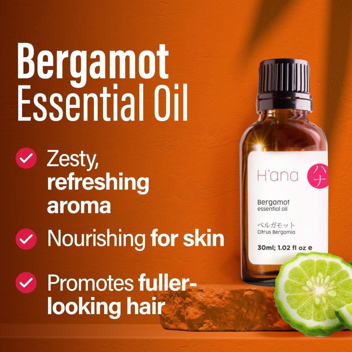 Hana Bergamot Essential Oil - 100% Pure and Natural Bergamot Oil for Diffuser, Hair, Shampoo, Skin and Aromatherapy - With a Fre