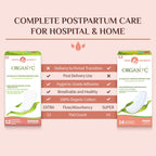 Organyc Hospital Postpartum Pads, 100% Certified Organic Cotton Pads for Women, Large Pads for First Days After Delivery, 12 Cou