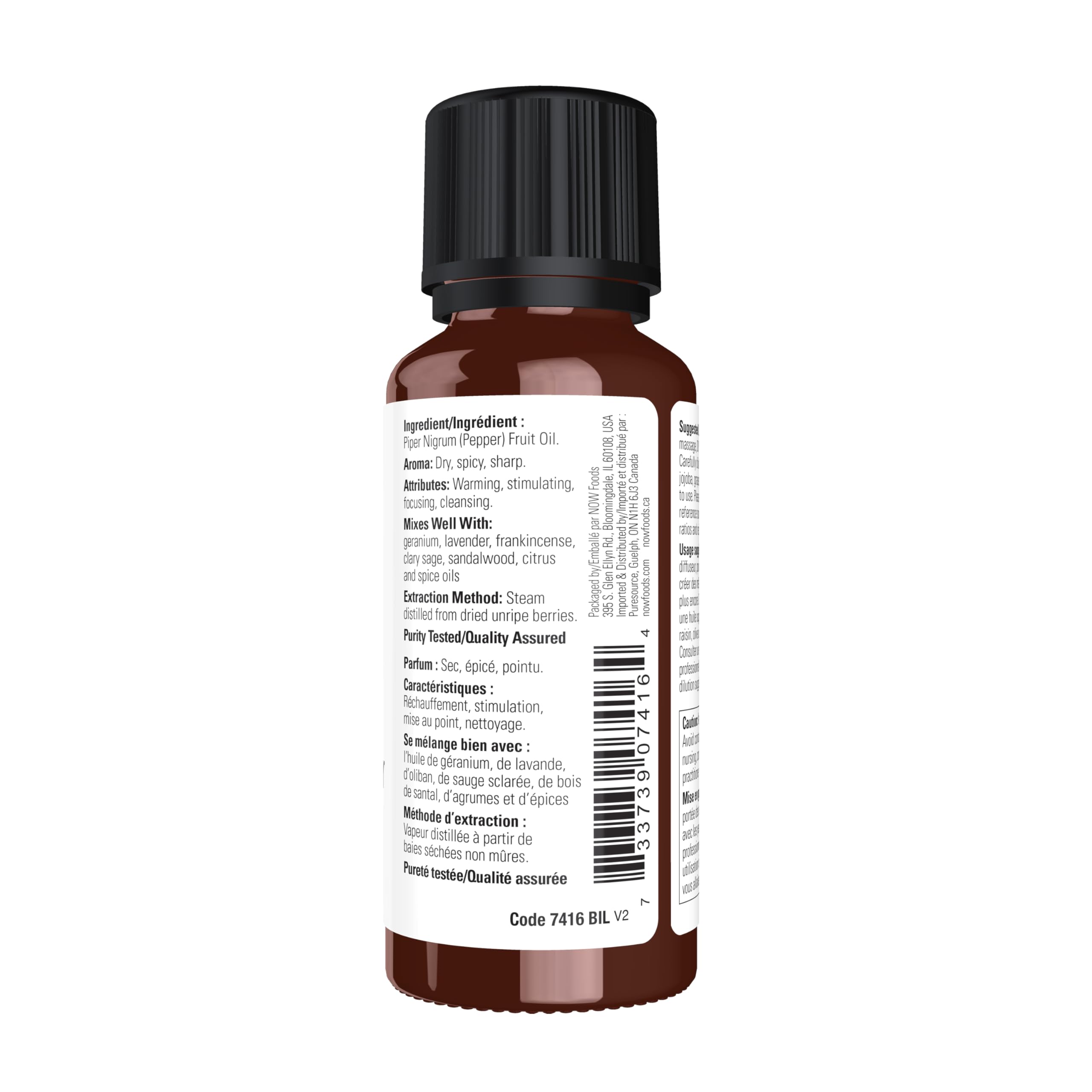 NOW Essential Oils, Black Pepper Oil, Spicy Aromatherapy Scent, Steam Distilled, 100% Pure, Vegan, Child Resistant Cap, 1-Ounce