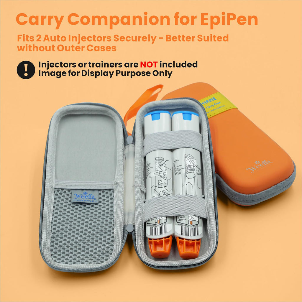 weefla Empty Hard-Shell Carry Case for EpiPen, Ultra Slim Holder for 2 Epi Pen Auto-Injectors, High-Visibility, Splash Resistant