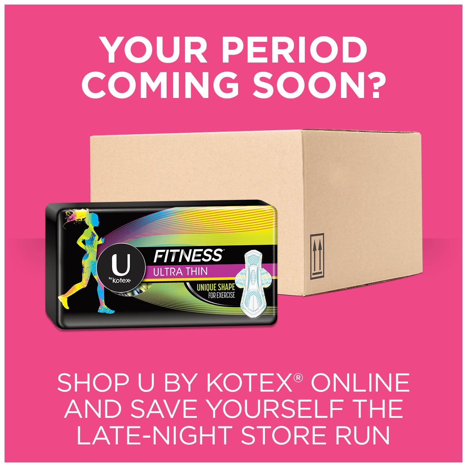 U by Kotex Unscented Heavy Absorbency Fitness Ultra Thin Pads with Wings, 26 Count