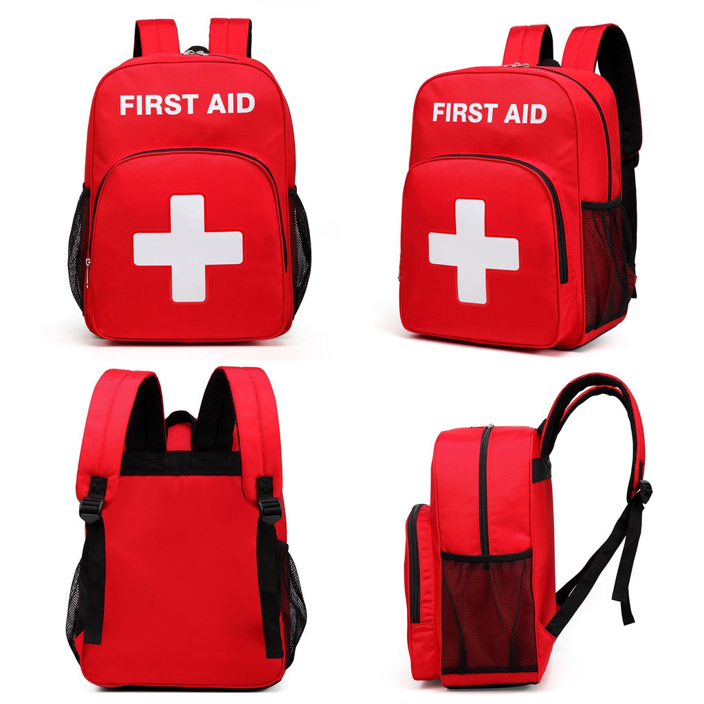 First Aid Backpack Emergency Medical Empty Waterproof Survival First Responder Trauma Bag Travel Home Outdoor Camping (Red)