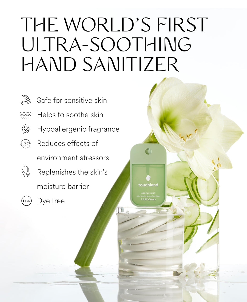 Touchland Gentle Mist Ultra-Soothing Hand Sanitizer Spray, Lily Of The Valley scented, 500-Sprays each, 1FL OZ Travel Size