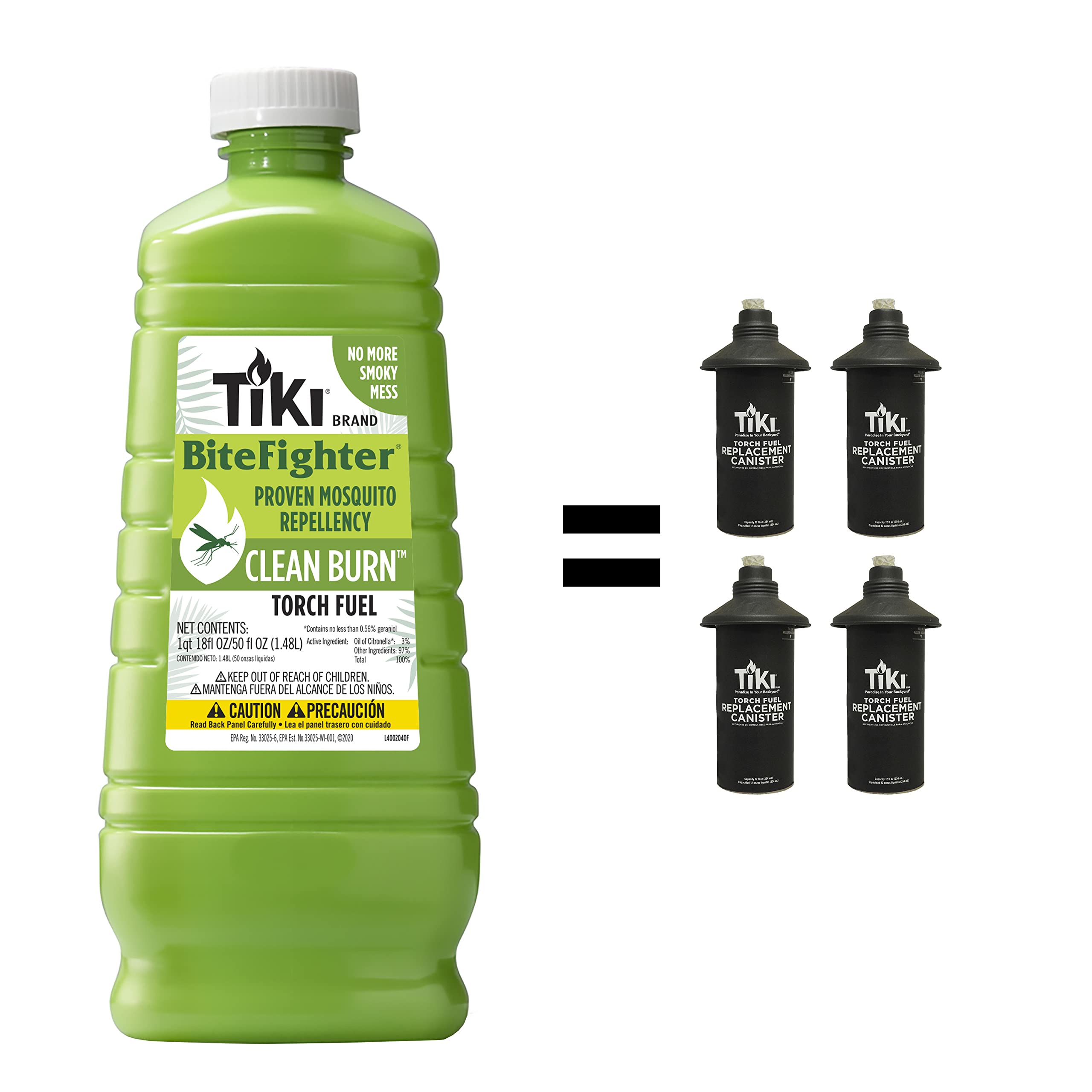 TIKI Clean Burn Torch Fuel, 50oz, Smokeless & Low-Soot Citronella Fuel, Mosquito Repellent, Plant-Based Torch Fuel for Outdoor,