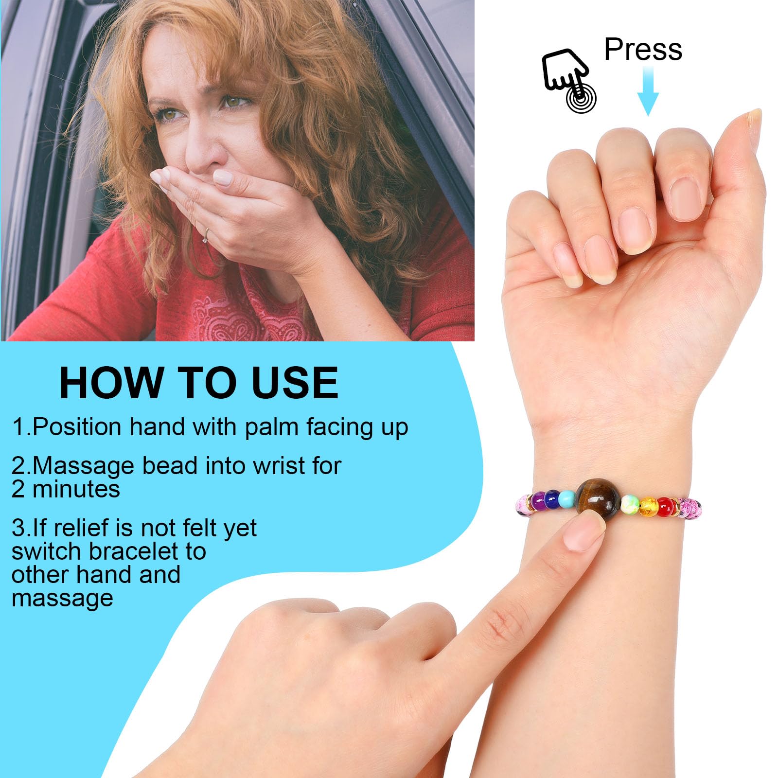 Sureio 6 Pcs Motion Sickness Bands Bracelet Anti Nausea Adjustable Wristband for Cruise Ship Essentials Seasickness Adult(Fashio