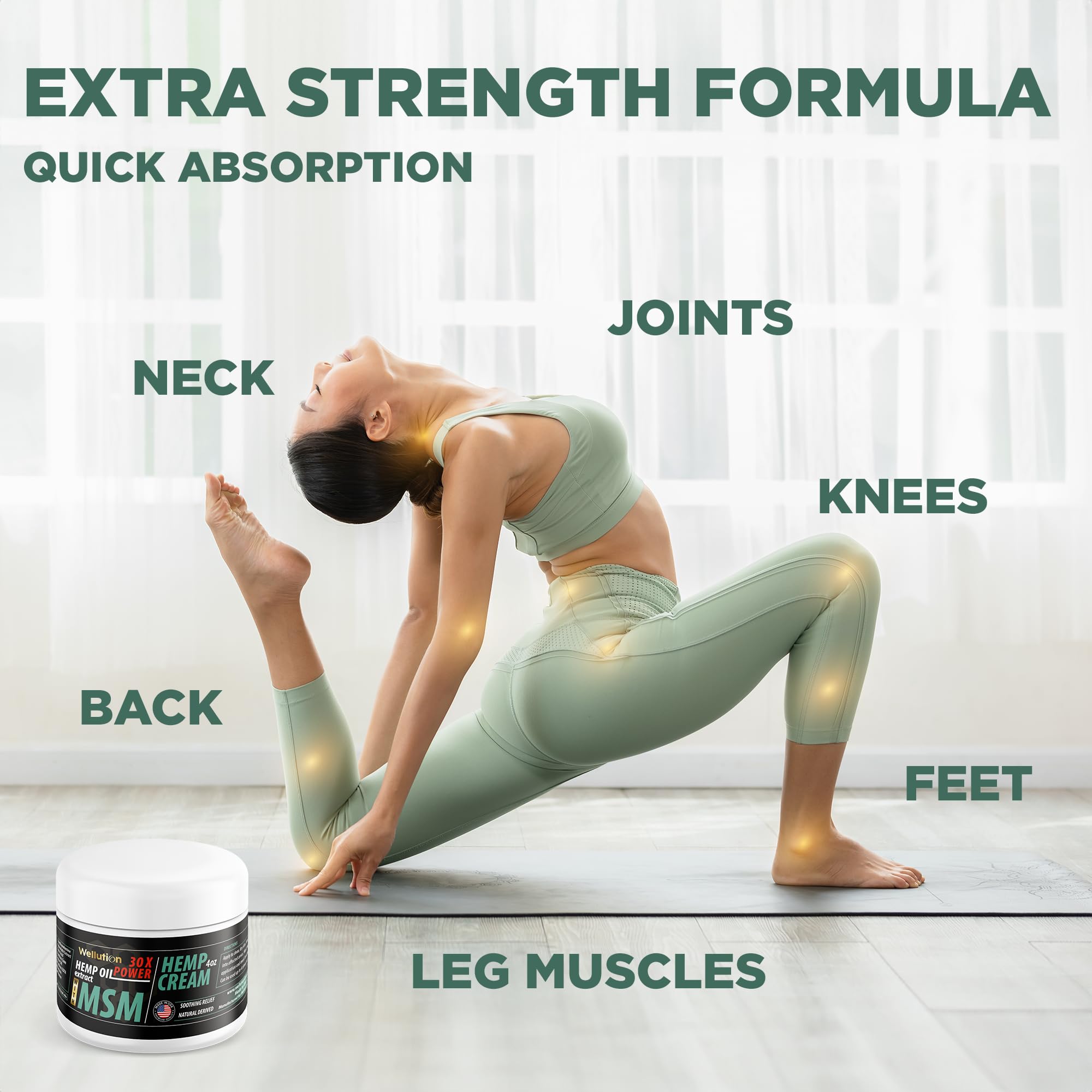 WELLUTION Hemp Cream MSM 30x Power - All-Natural Hemp Seed Oil Extract - Extra Strength Hemp Lotion with Arnica & Menthol - 4 oz