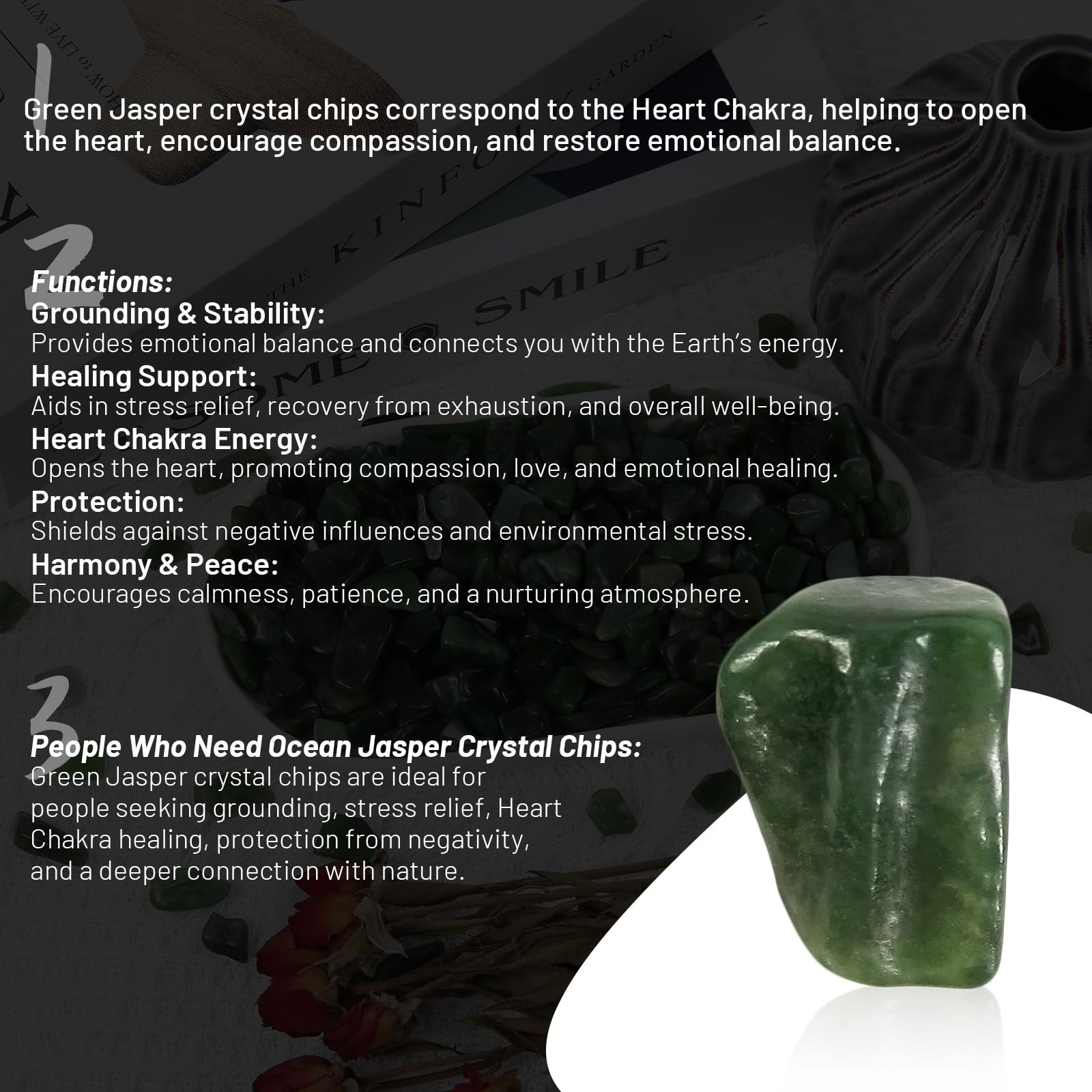 1.1lb Natural Green Jasper Crystal Chips-Healing Crystals Tumbled Chips, Green Jasper Crushed Crystal Gemstones for Crafts, Beau