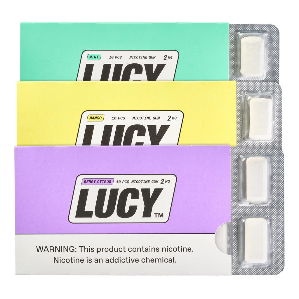 LUCY Nicotine Gum 2mg, 90 Count, Mint, Berry Citrus, Mango - Canada NPN# 80120060 - NRT Stop Smoking Aid, Reduce Withdrawal Symp