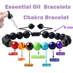 HEDQFM 2 PCS Chakra Bracelets Lava Rock Stone Aromatherapy Essential Oil Diffuser Bracelet Adjustable Woven Bracelet and Elastic