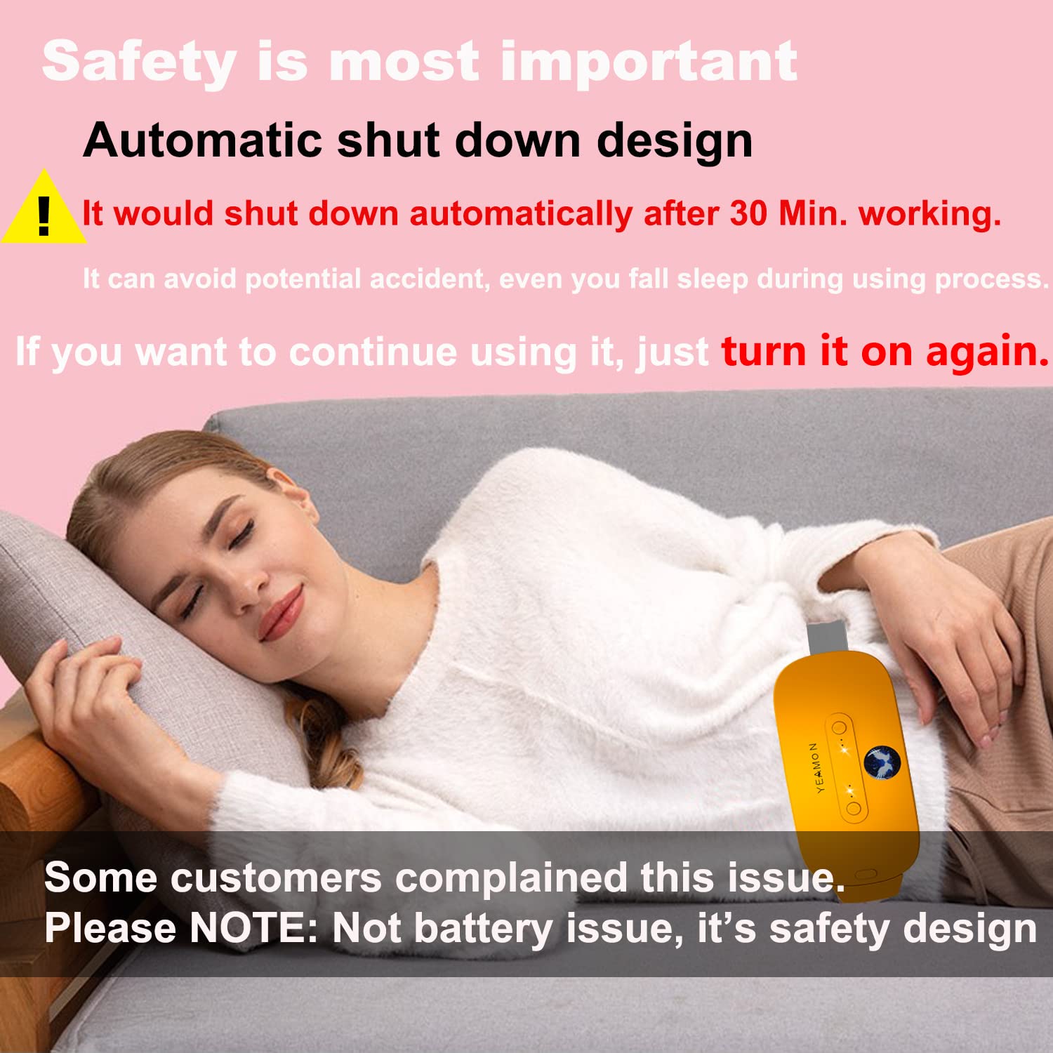 Portable CordlessElectric Waist Belt Device, Fast with 3 Heat Levels and 3 Massage Modes, Back or Belly Heating Pad for Women an