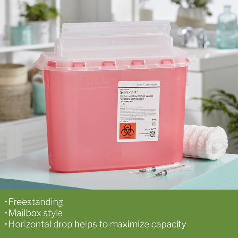 McKesson Prevent Sharps Container for Home Use, 5.4 Quart - for Biohazard Infectious Waste, Needle and Syringe Disposal - Transl