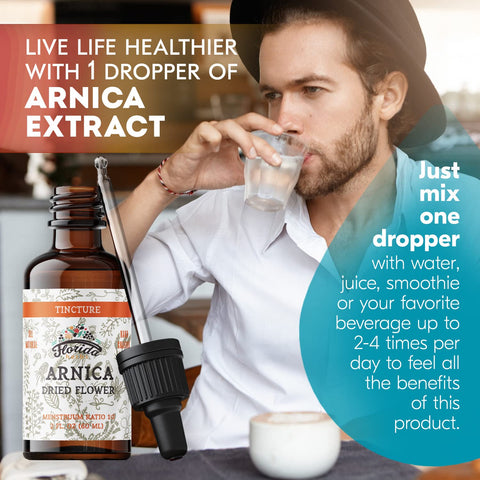 Arnica Tincture, Organic Arnica Extract (Arnica Montana) Dried Flower Herbal Supplement, Non-GMO in Cold-Pressed Organic Vegetab