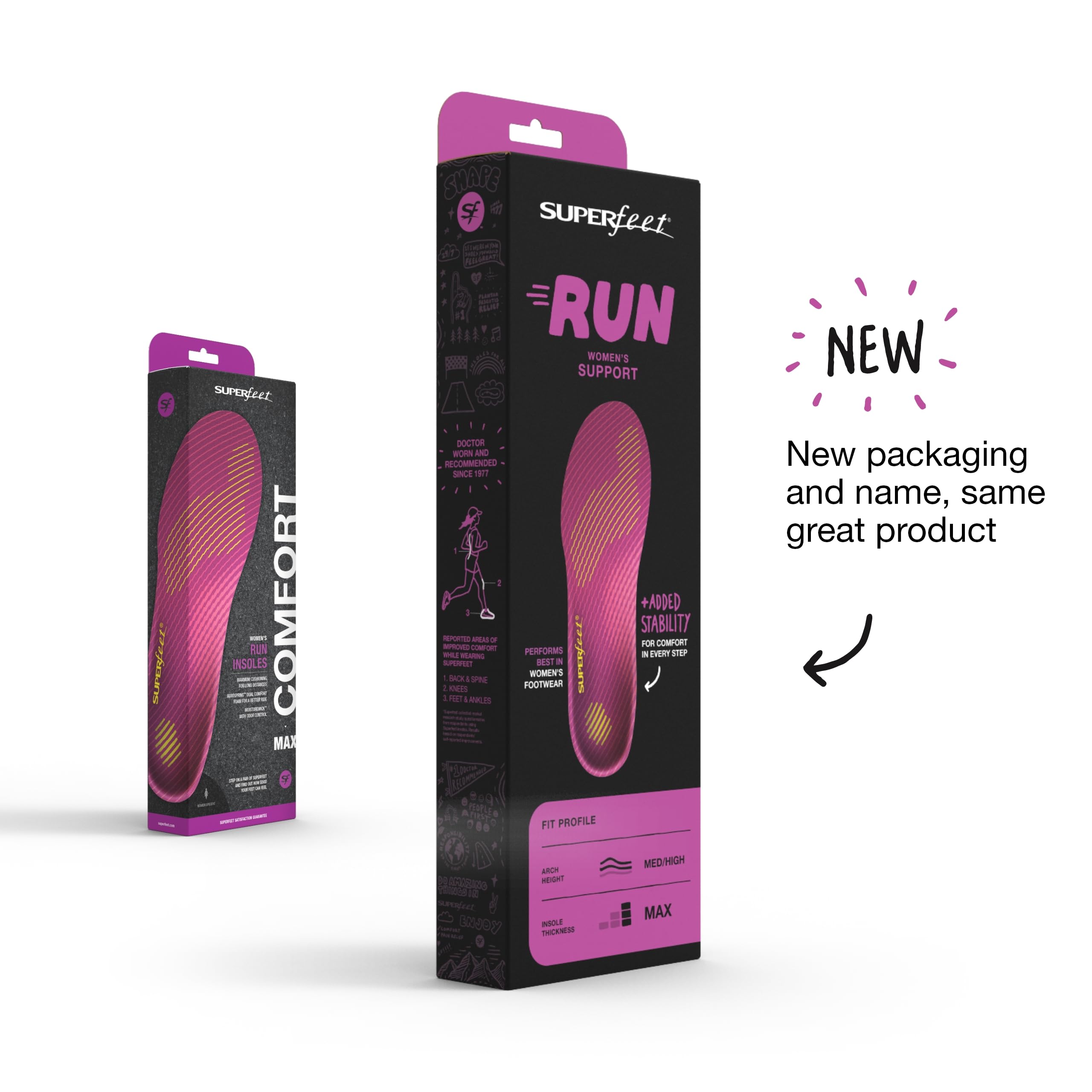 Superfeet Run Womens Support Insoles - Trim-to-Fit High Arch Support - Carbon Fiber Orthotic Shoe Inserts for Running Shoes - P