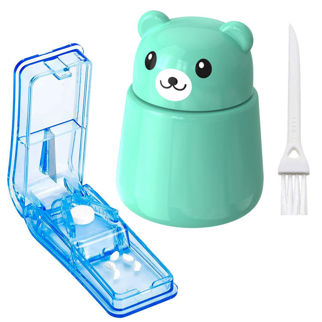 2 Pack Pill Crusher and Cutter, Pill Grinder for Vitamins Tablets with Cleaning Brush and Durable Pill Cutter (Green)