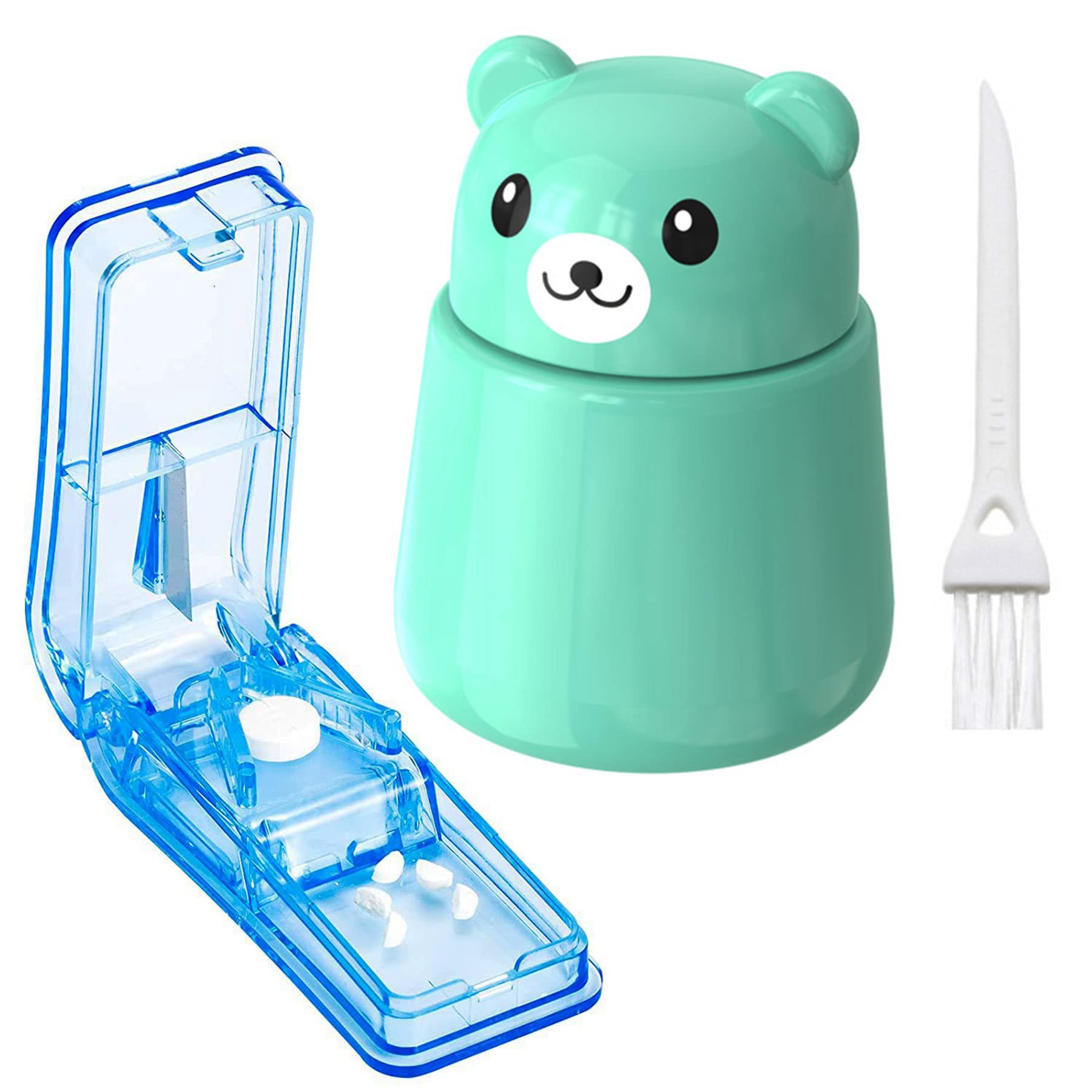 2 Pack Pill Crusher and Cutter, Pill Grinder for Vitamins Tablets with Cleaning Brush and Durable Pill Cutter (Green)