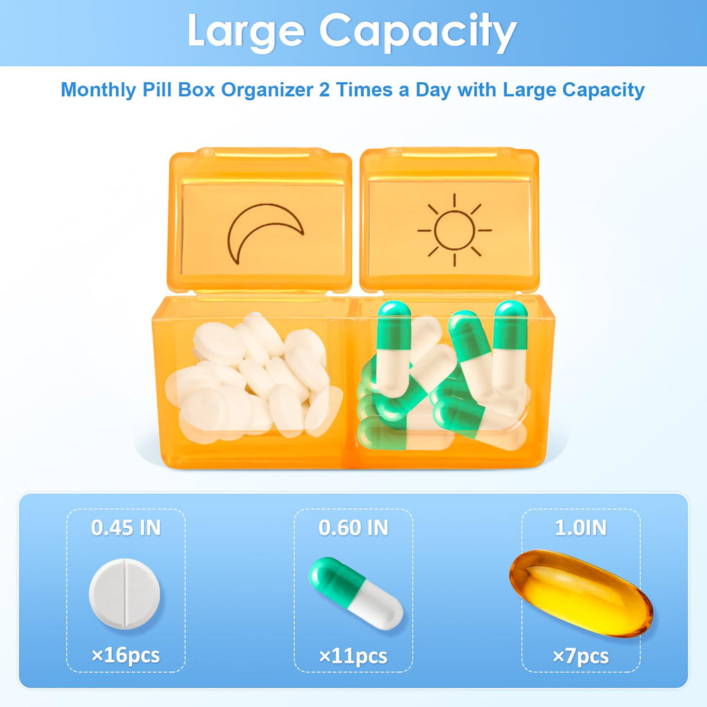 ZRFMIB Monthly Pill Organizer 2 Times a Day, 30 Day Pill Organizer with 32 Daily Pill Box and Travel Case, for Medicine, Vitamin