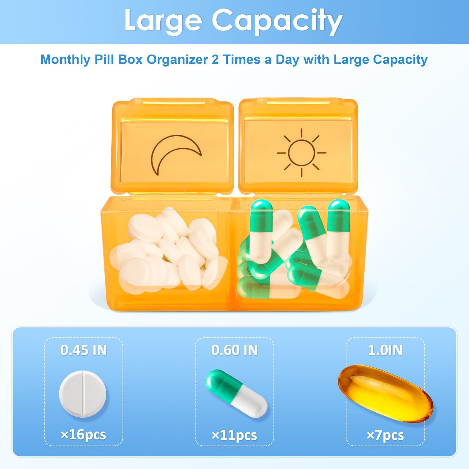 ZRFMIB Monthly Pill Organizer 2 Times a Day, 30 Day Pill Organizer with 32 Daily Pill Box and Travel Case, for Medicine, Vitamin