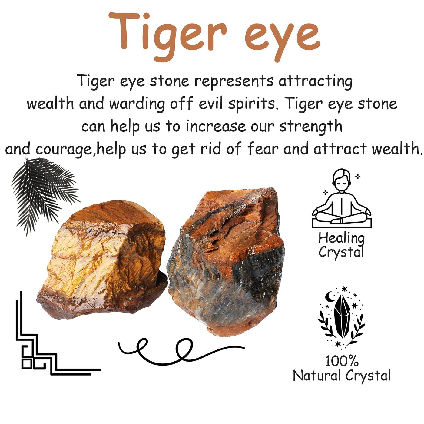 NUKAYAI 2Pcs Tiger Eye 1.8-2.2 Large Raw Crystals Stones Rough Rocks Tiger Eye Stone Healing Crystal for Wicca Reiki Wrapping DI
