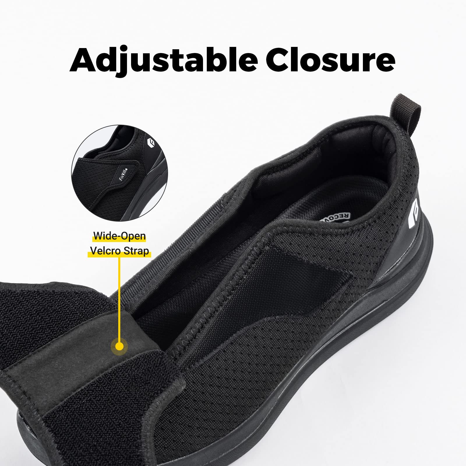 FitVille Diabetic Shoes for Men Extra Wide Slip-on Shoes for Swollen Feet Adjustable Walking Shoes for Neuropathy Elderly Foot P