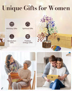 7 Chakra Crystal Tree of Life with Worry Stone (Set 2) - Unique Birthday Gifts for Women, Valentine's Day Gift, Chakra Trees Hea