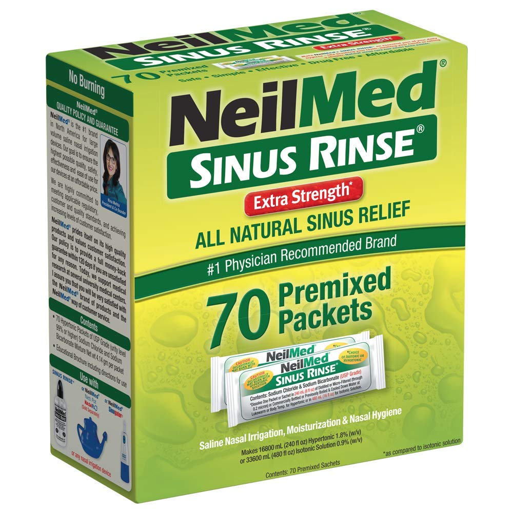 NeilMeds Sinus Rinse Extra Strength Pre-Mixed Hypertonic Packets-for Sinus Relief, 70 Count Box (Pack of 2)