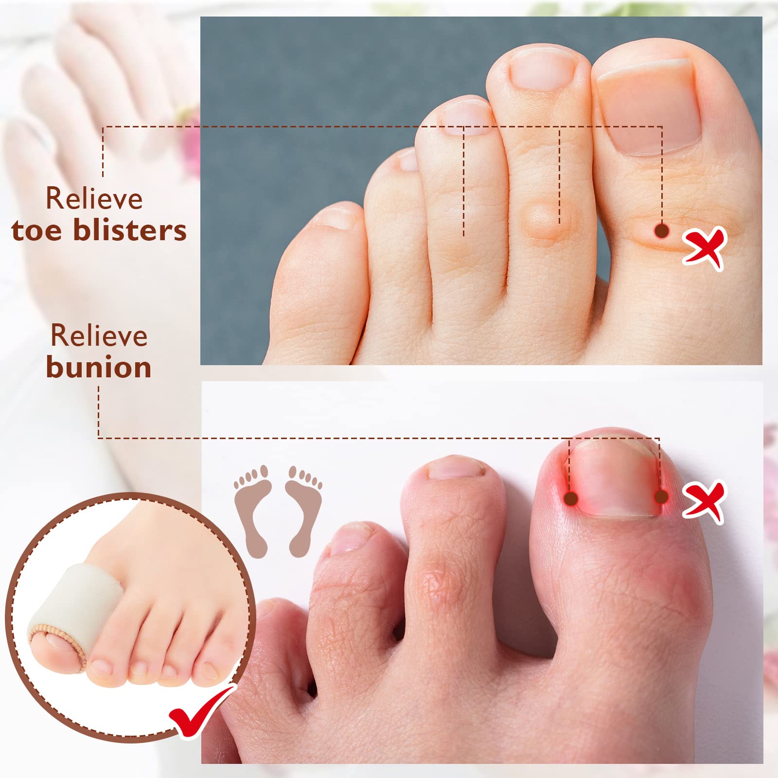 6 Pieces Foam Toe Sleeves Foam Tube Toe Protectors Toe Bandages for Toe Foam Sleeve or Toe for Bunion, Hammer Toe, Callus Corn,
