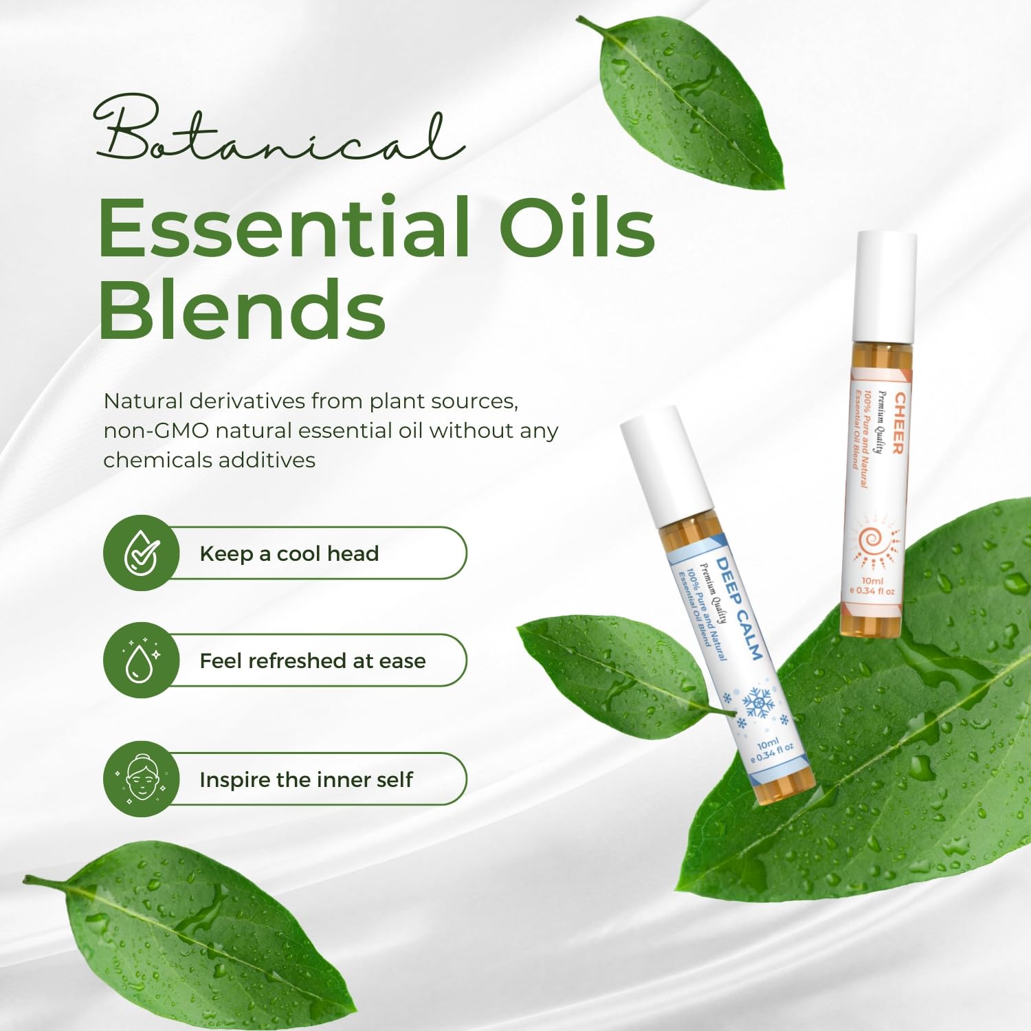 Essential Oil Set (Deep Calm, Cheer, ClearMind), Aromatherapy Roll On Blends for Massage, Body Care & Home Use, Great Fragrance