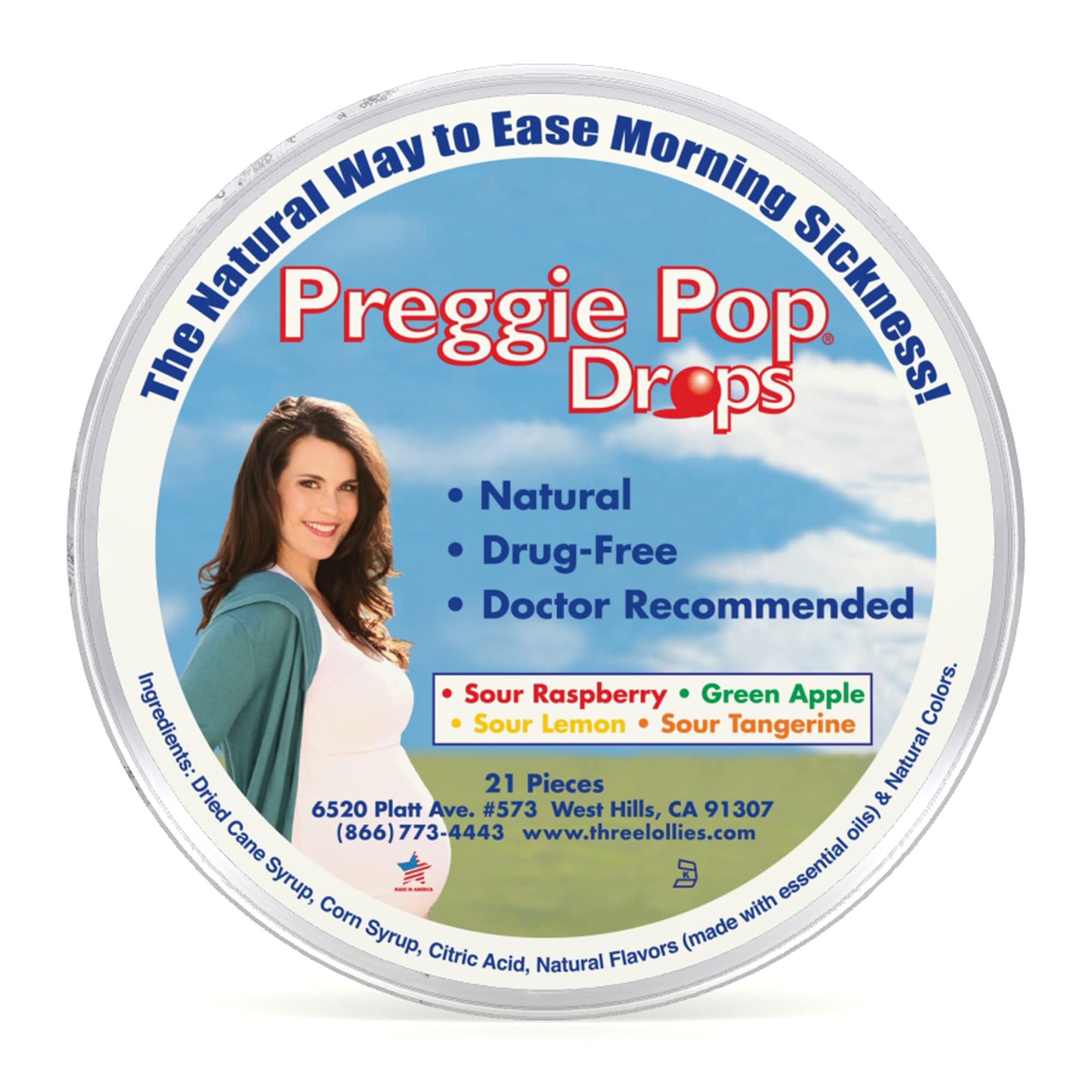 Preggie Pop Drops - 21 Drops - Morning Sickness Relief during pregnancy - Safe for pregnant Mom & Baby - Gluten Free - Four Flav