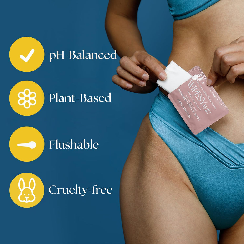 40 Count Flushable Feminine Wipes, Individually Wrapped Intimate Cleansing Wipes for Women | Travel Size For Period and Everyday