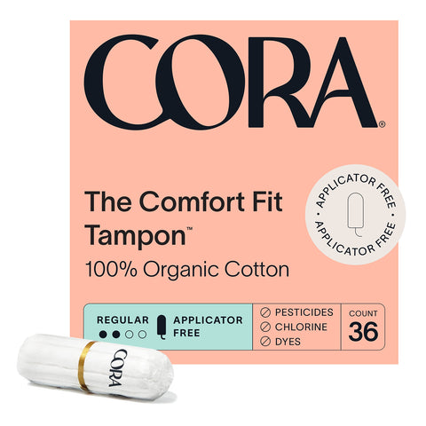 Cora 100% Organic Cotton Non-Applicator Tampons | Ultra-Absorbent, Unscented, Natural, Non-Toxic, Applicator Free | Eco-Consciou