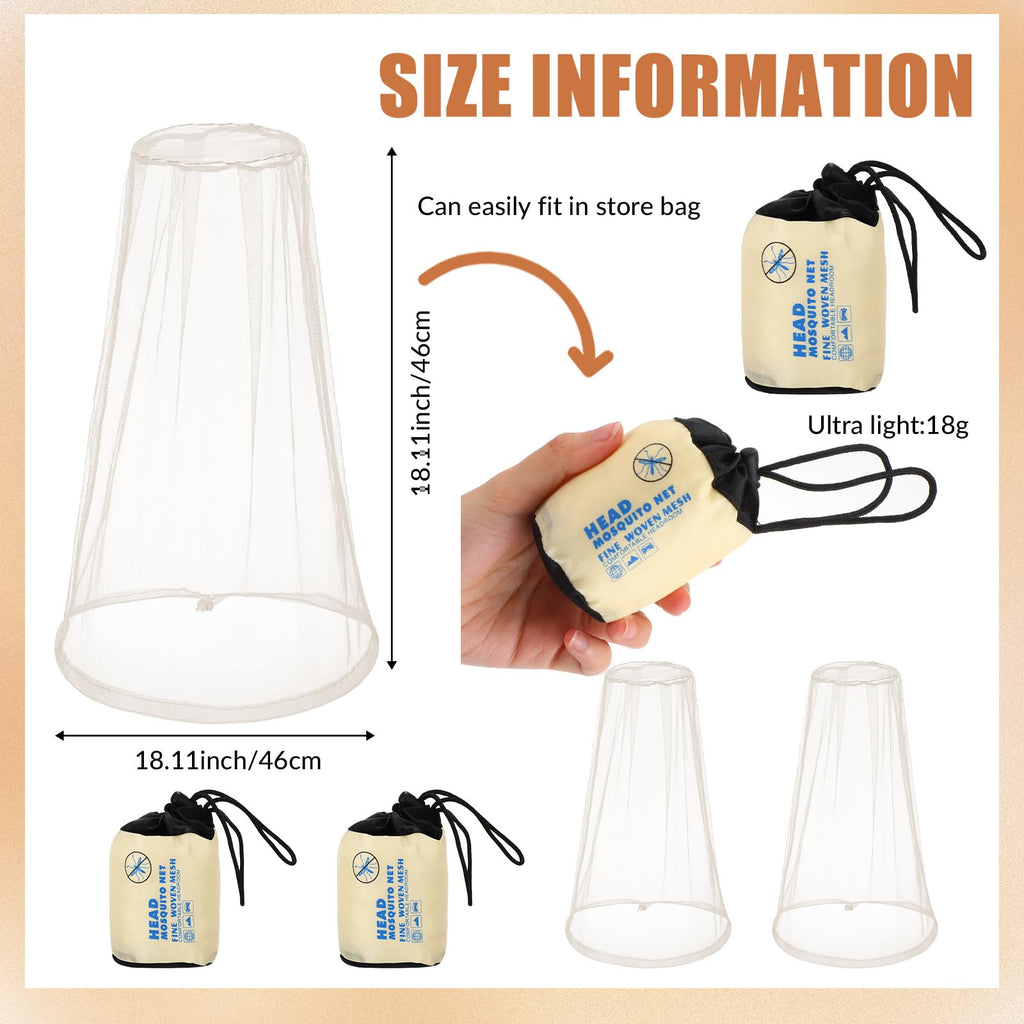 Hestya 2 Pack Mosquito Head Mesh Net Midge Insects Bugs Head Face Net Protecting for Outdoor Hiking Camping Climbing Walking(Bei