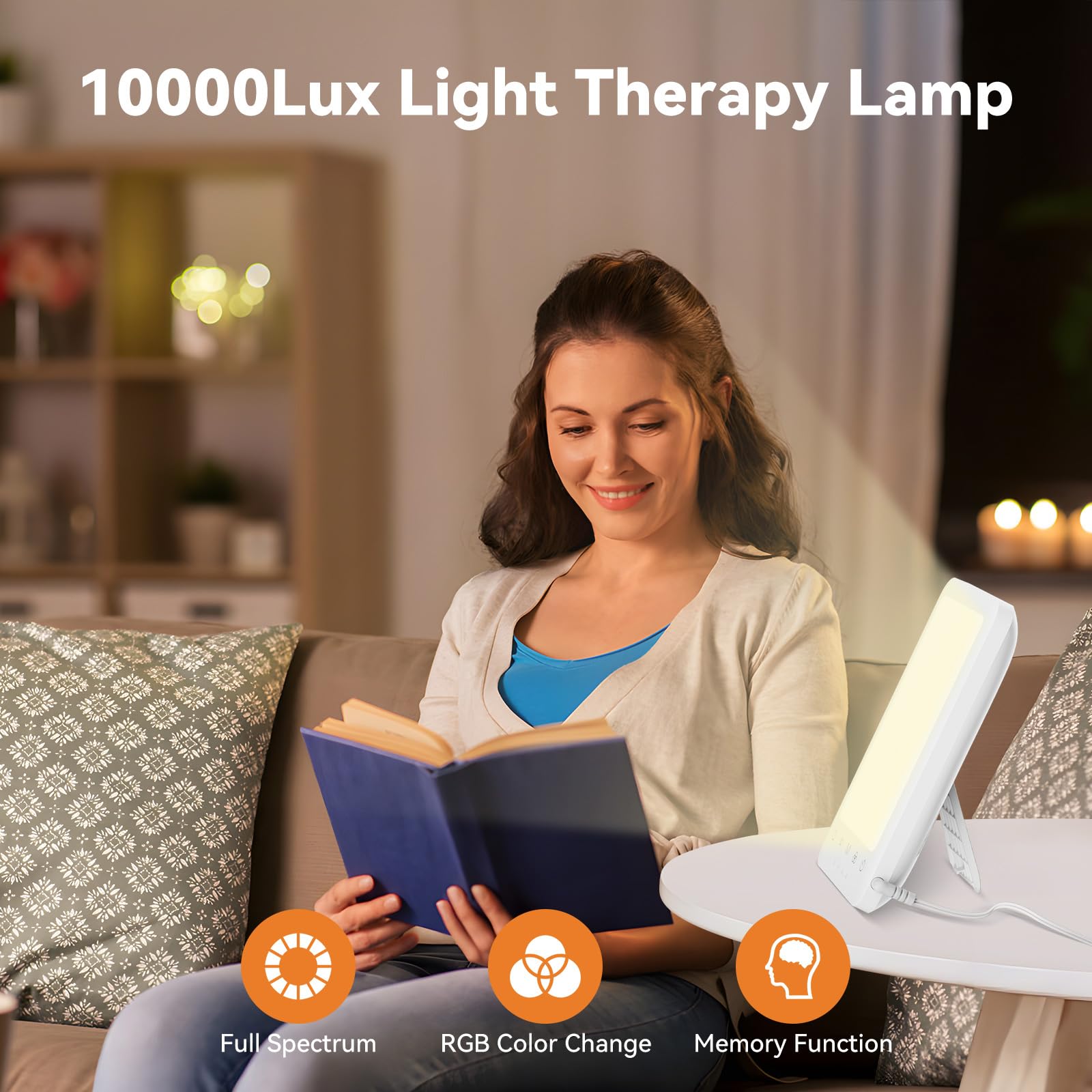 LASTAR Light Therapy Lamp, 10000 Lux Sun Therapy Light with 4 Color Temperature & 11 Colored Lights, Portable Sunlight Lamp with