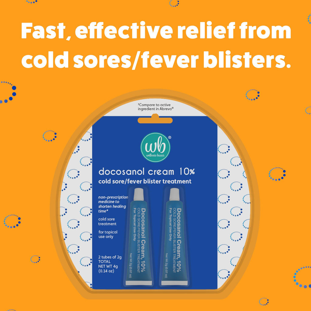 Wellness Basics Docosanol Cream 10% | Cold Sore Treatment | Shortens Healing Time | 0.07 oz - 2 Tubes