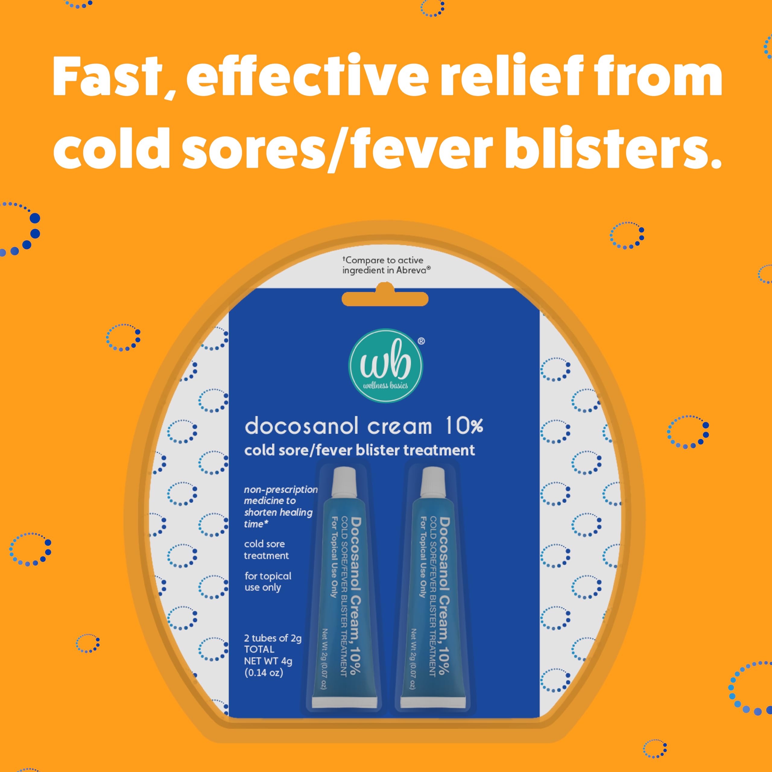 Wellness Basics Docosanol Cream 10% | Cold Sore Treatment | Shortens Healing Time | 0.07 oz - 2 Tubes