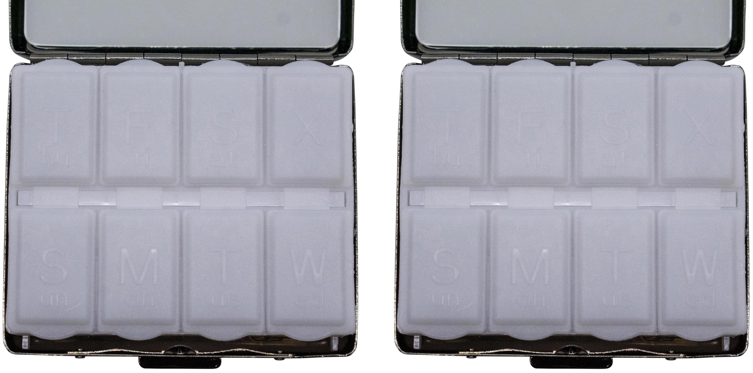 Set of 2 Metal-Plated Weekly (7-Day) Pill Box Case & Portable Medicine Organizer (Silver Victorian)