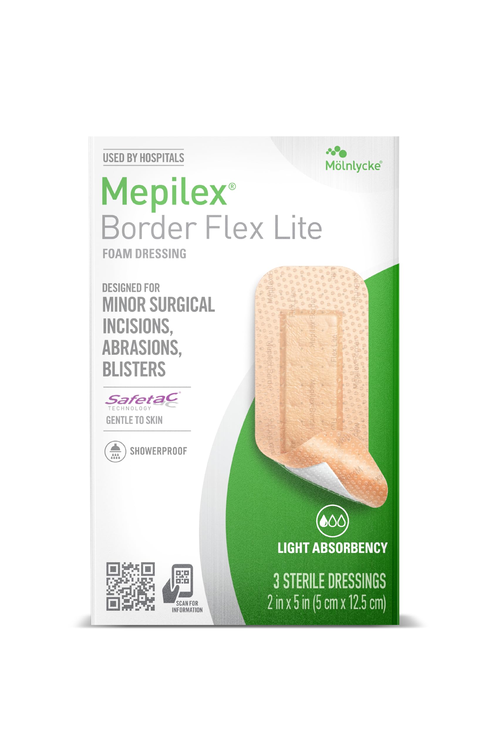 Mepilex Border Flex Lite 2 x 5in (5x12.5 cm) Hospital Grade Dressings for Minor Surgical Incisions, Abrasions and Blisters for u