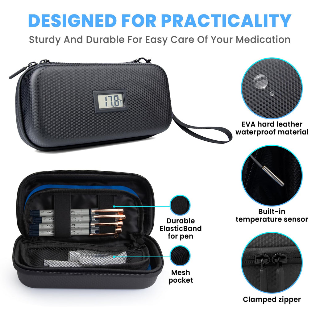MOSKESON Insulin Cooler Travel Case - TSA Approved Medication Diabetic Cooler for Travel with Thermometer Temperature Display Re