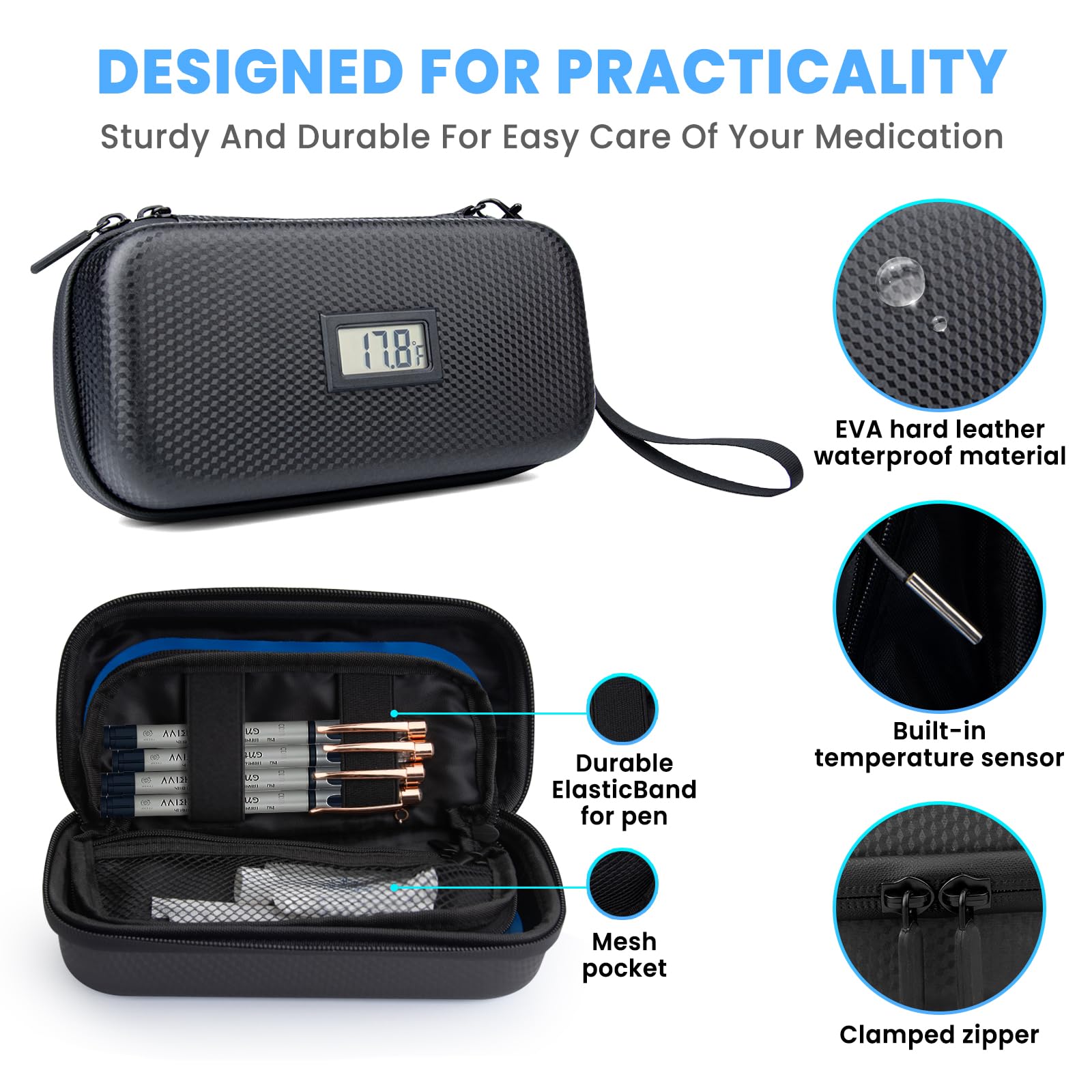 MOSKESON Insulin Cooler Travel Case - TSA Approved Medication Diabetic Cooler for Travel with Thermometer Temperature Display Re