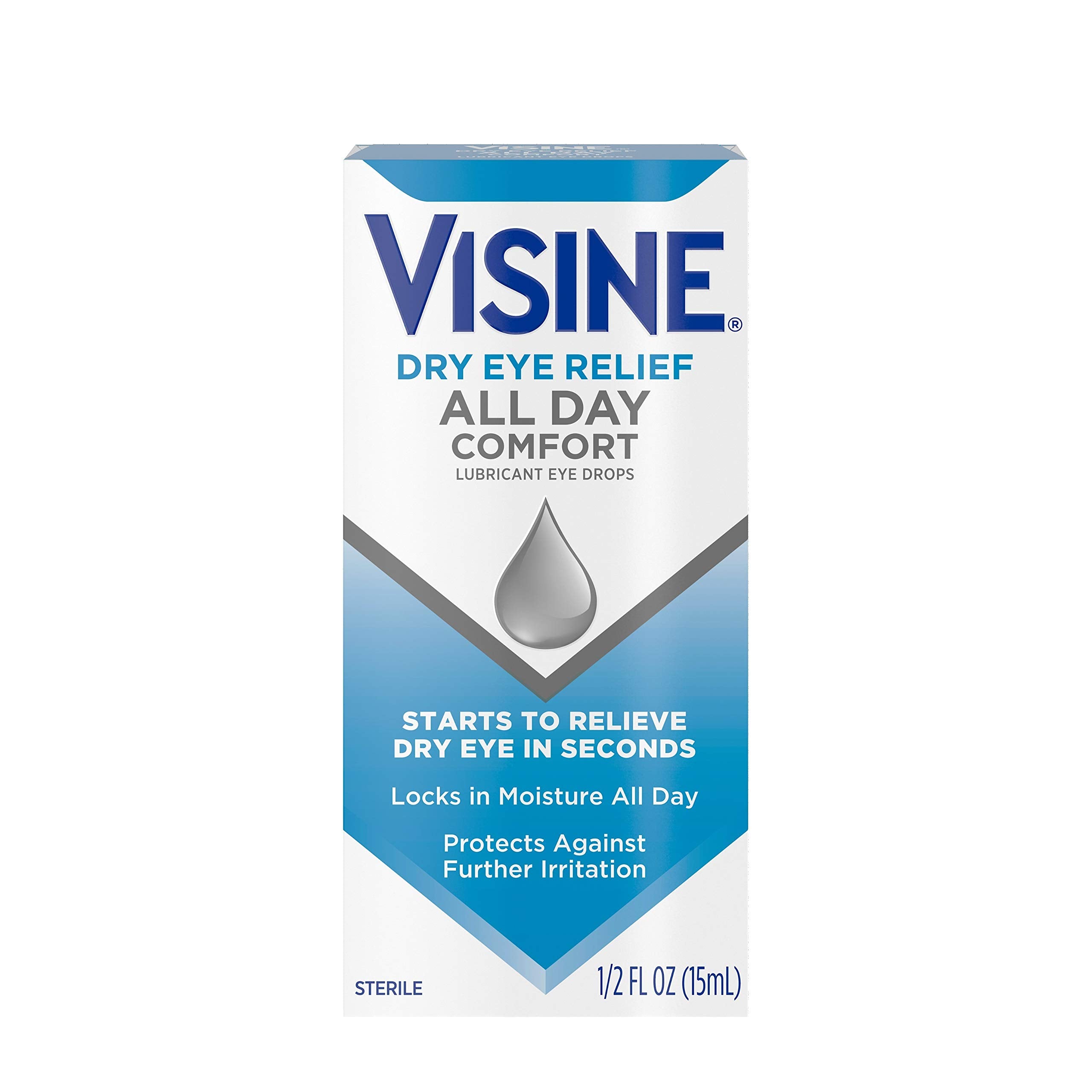 Visine Dry Eye Relief All Day Comfort Lubricant Eye Drops for Up to 10 Hours of Comfort, Dry Eye Drops with Polyethylene Glycol,