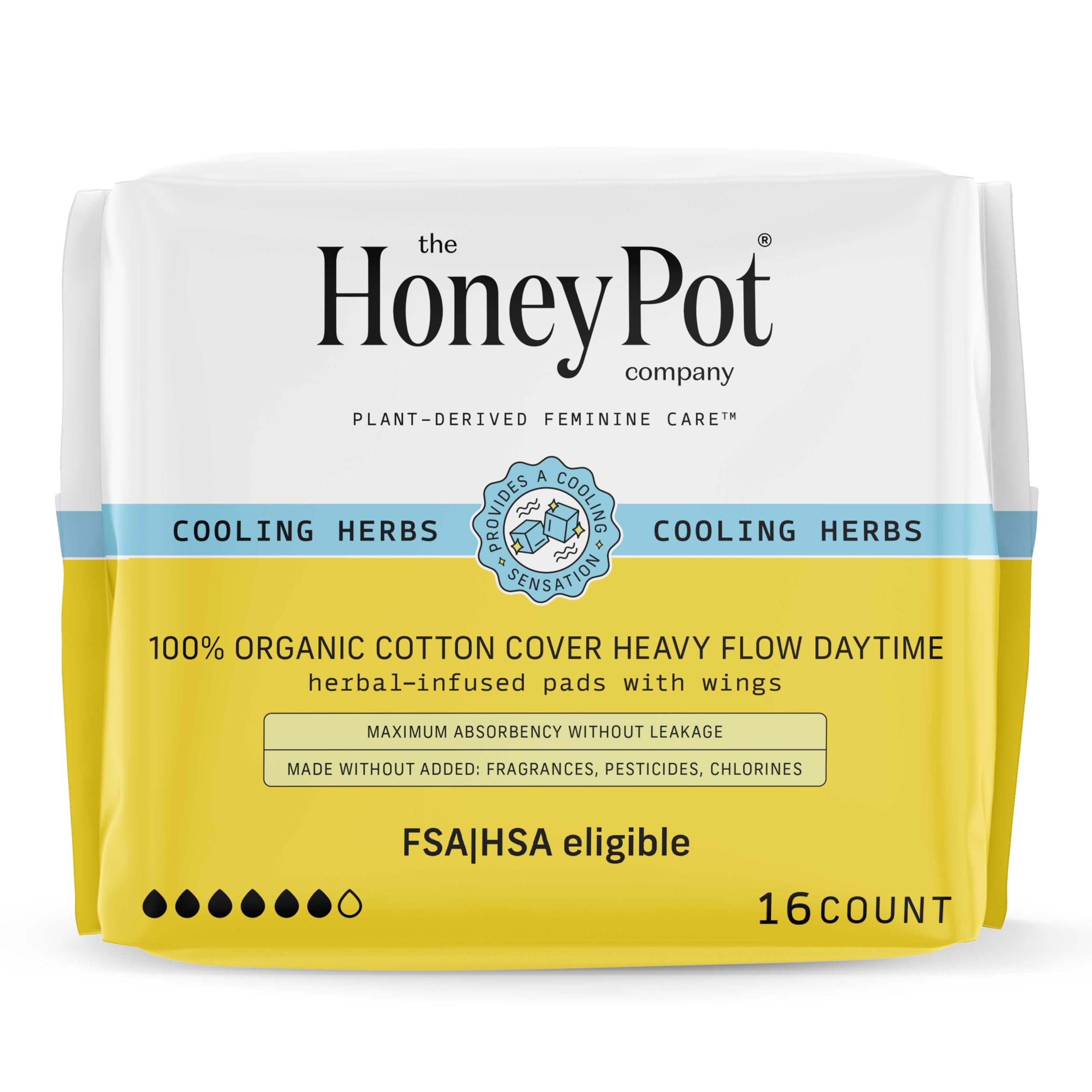 The Honey Pot Company - Herbal Sanitary Pads for Women - Heavy Flow w/Wings - Infused w/Essential Oils for Cooling Effect & Orga