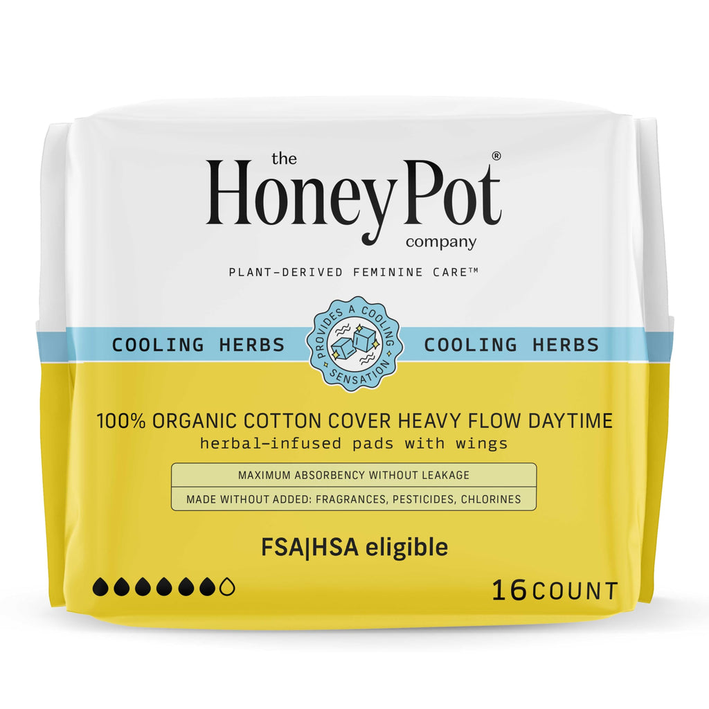 The Honey Pot Company - Herbal Sanitary Pads for Women - Heavy Flow w/Wings - Infused w/Essential Oils for Cooling Effect & Orga