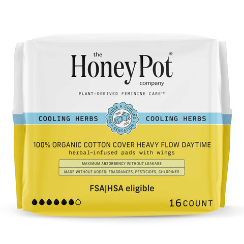 The Honey Pot Company - Herbal Sanitary Pads for Women - Heavy Flow w/Wings - Infused w/Essential Oils for Cooling Effect & Orga