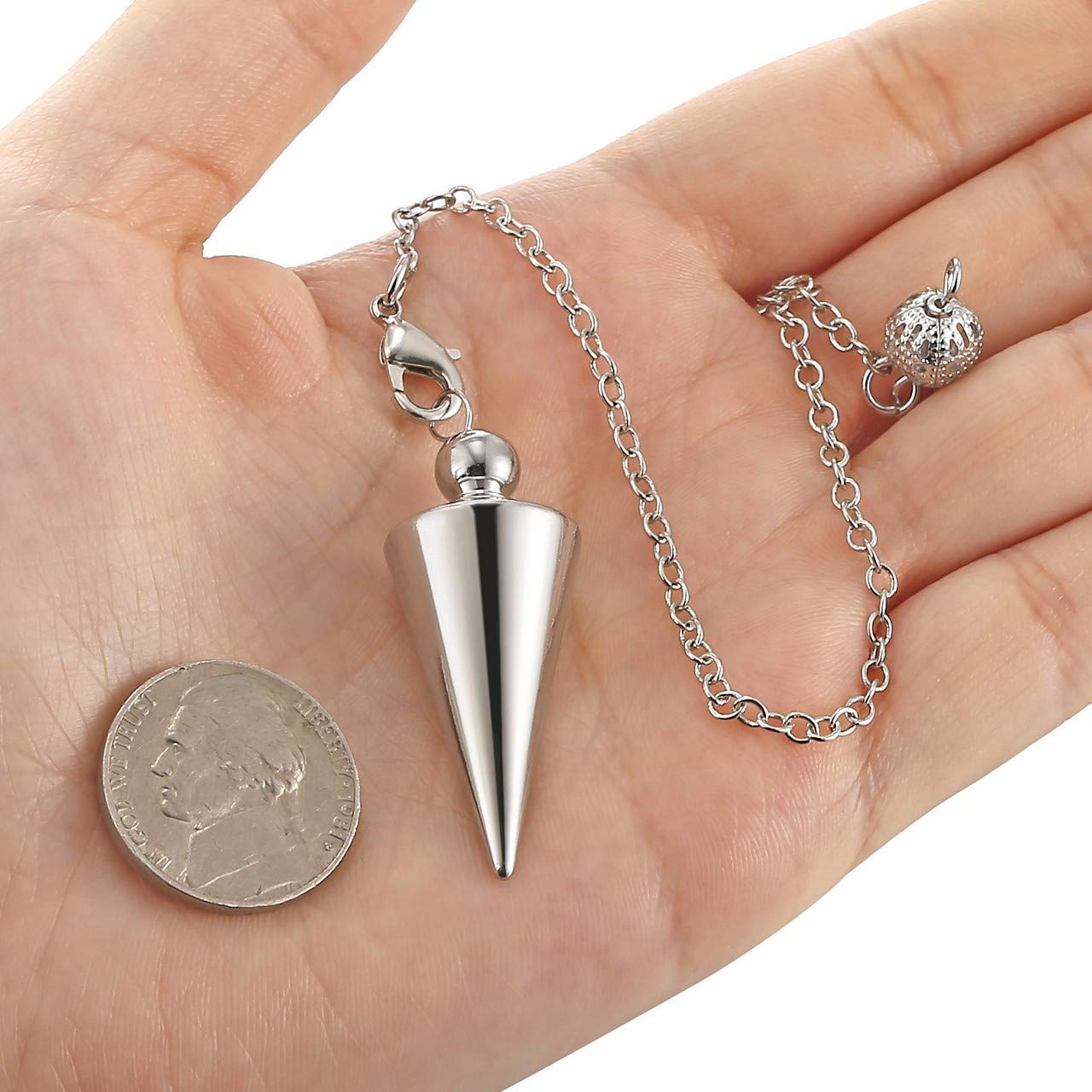 PESOENTH Copper Metal Dowsing Pendulum Divination Dower Reiki Healing Pendulum Chain,Silver Spiral Coil Point Meditation Yoga Ba