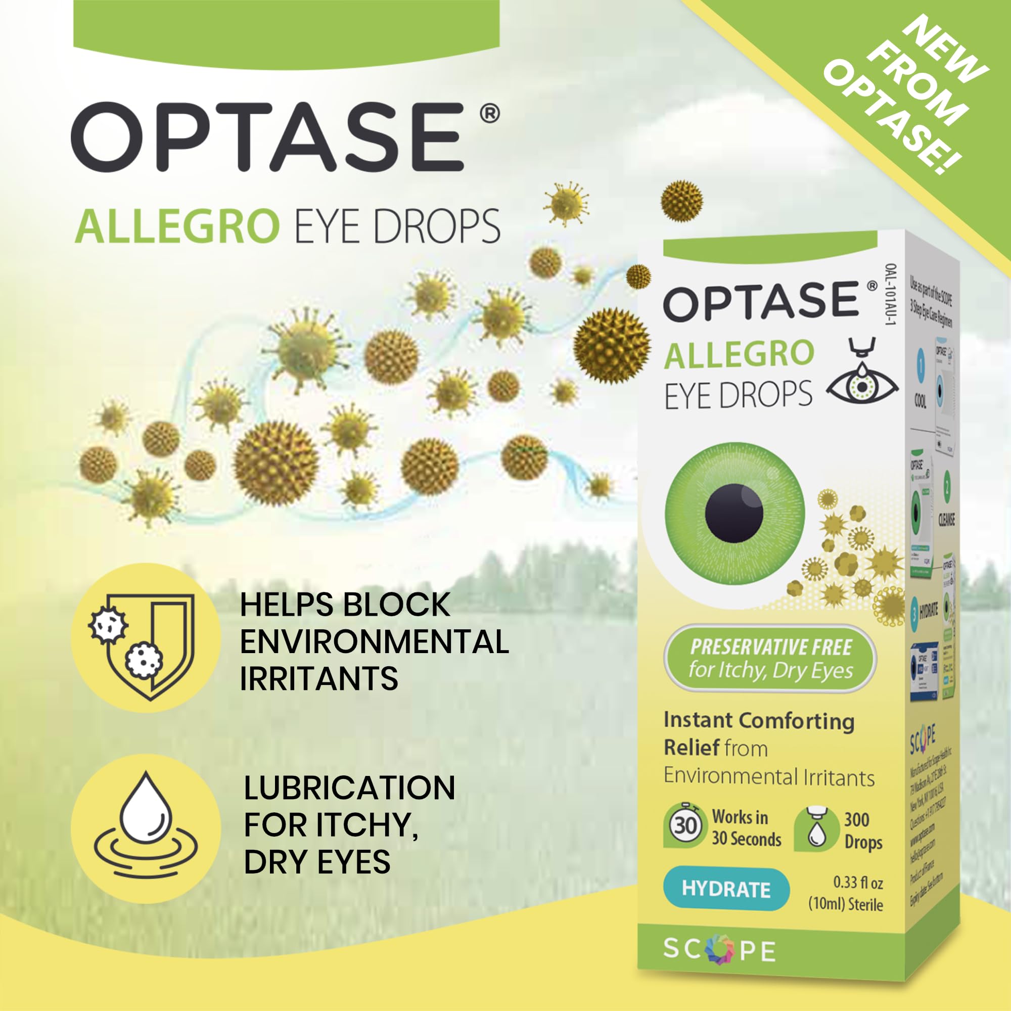 Optase Allegro Eye Drops for Dry Eyes - Lubricating Drops for Dry, Red, and Itchy Eyes - Relief from Seasonal Irritants - Contac